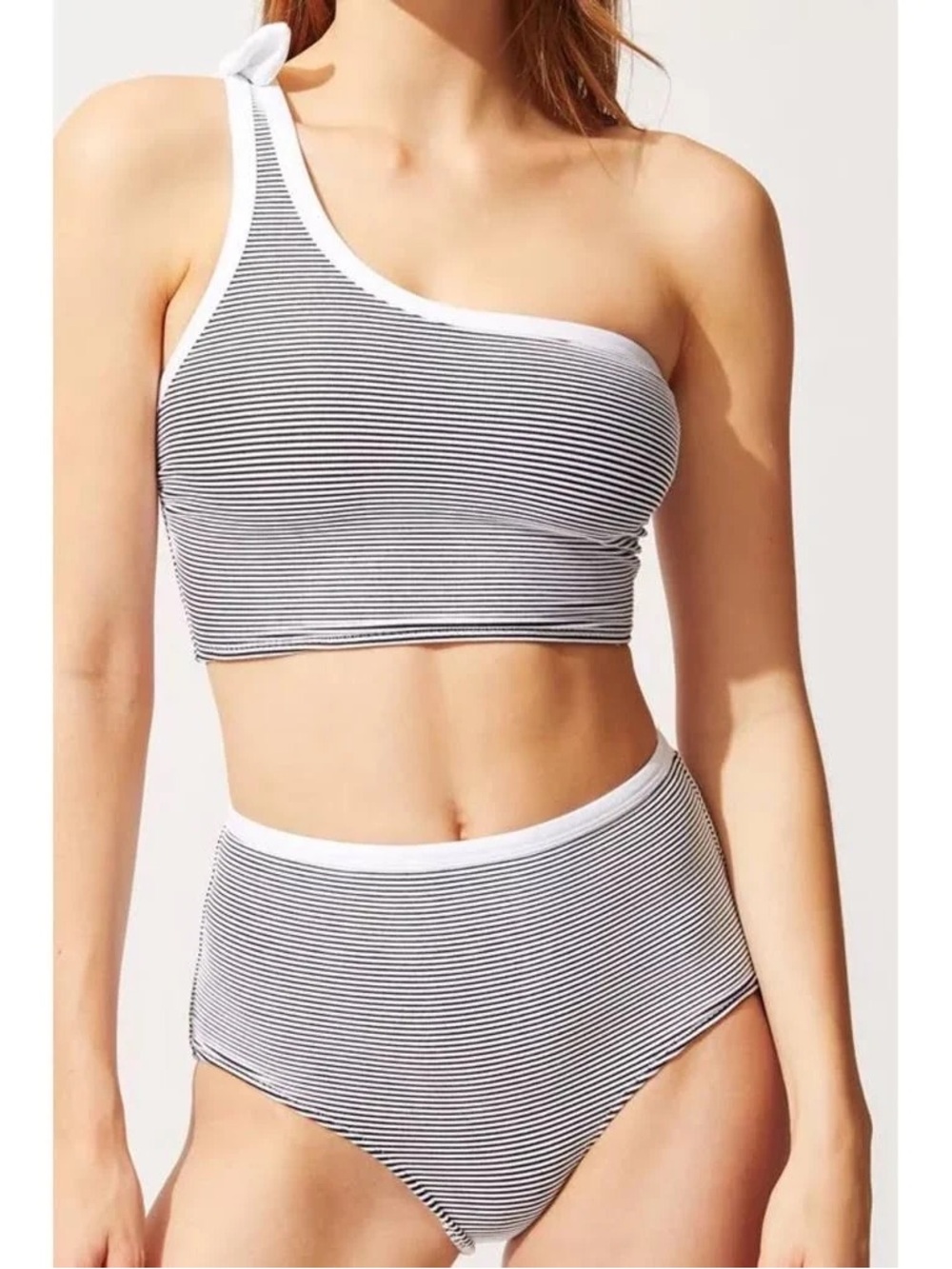 Solid & Striped Two-Piece Bikini Set in Black and White
